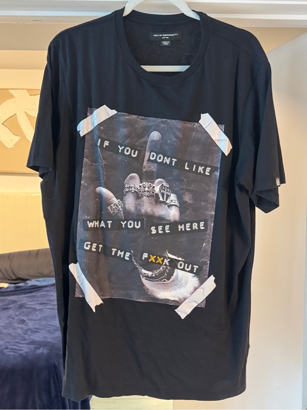 Cult of Individuality Black Graphic Tape-Print Crewneck Tee